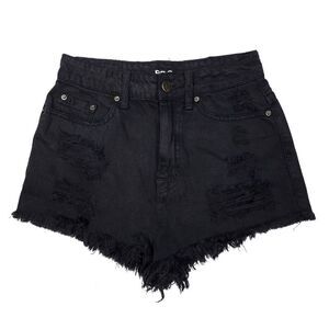 URBAN OUTFITTERS BDG Super Cheeky High Rise Shorts Distressed Raw Hem Black 25